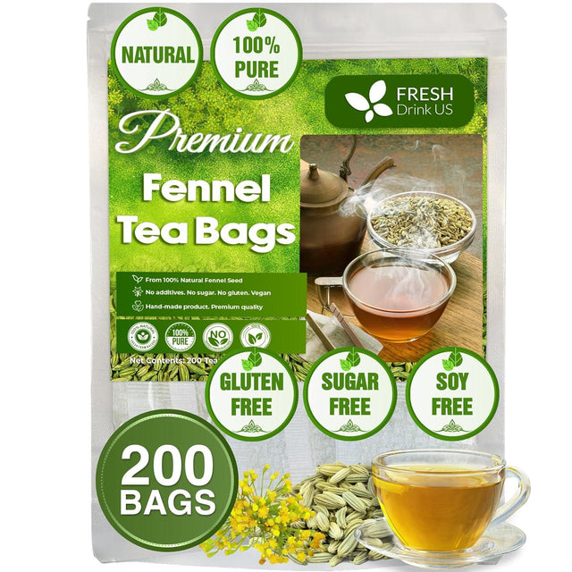 Premium Fennel Tea Bags, 100% Natural & Pure from Fennel Seeds. Fennel Seed Herbal Tea. Fennel Seed Tea. Made with Natural Material Tea Bags. No Sugar, No Caffeine, No Gluten, Vegan.