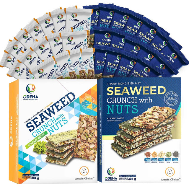 Seaweed Crunch With Nuts,  Duo Taste Wasabi and Classic (32Ct)