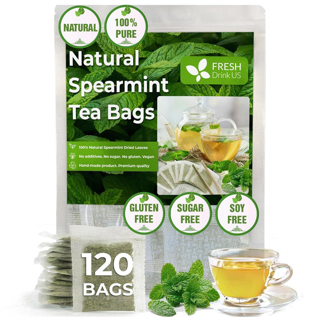 Spearmint Tea Bags, 100% Natural & Pure Spearmint Leaves. Loose Leaf Spearmint Herbal Tea. Spearmint Leaf Tea. No Sugar, No Caffeine, No Gluten, Vegan. - FreshDrinkUS - Natural and Premium Herbal Tea