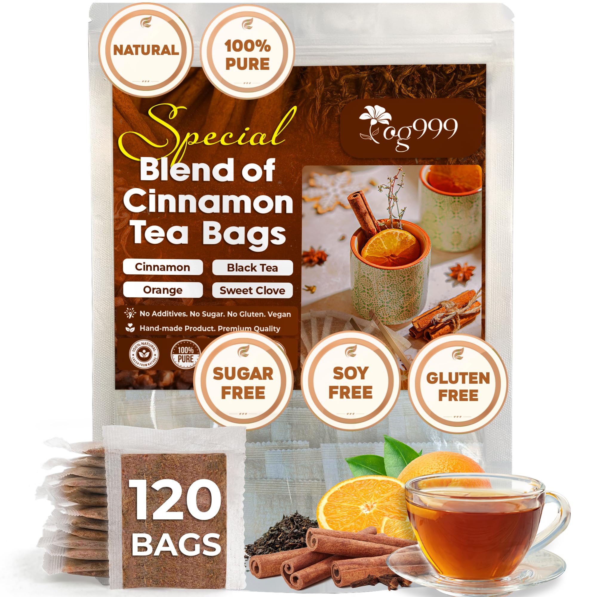 TOG999, Premium 120 Moringa Leaf Tea Bags, 100% Natural & Pure from Moringa Leaves. Loose Leaf Moringa Herbal Tea. Moringa Leaf Tea. No Sugar, No Caffeine, No Gluten, Vegan.