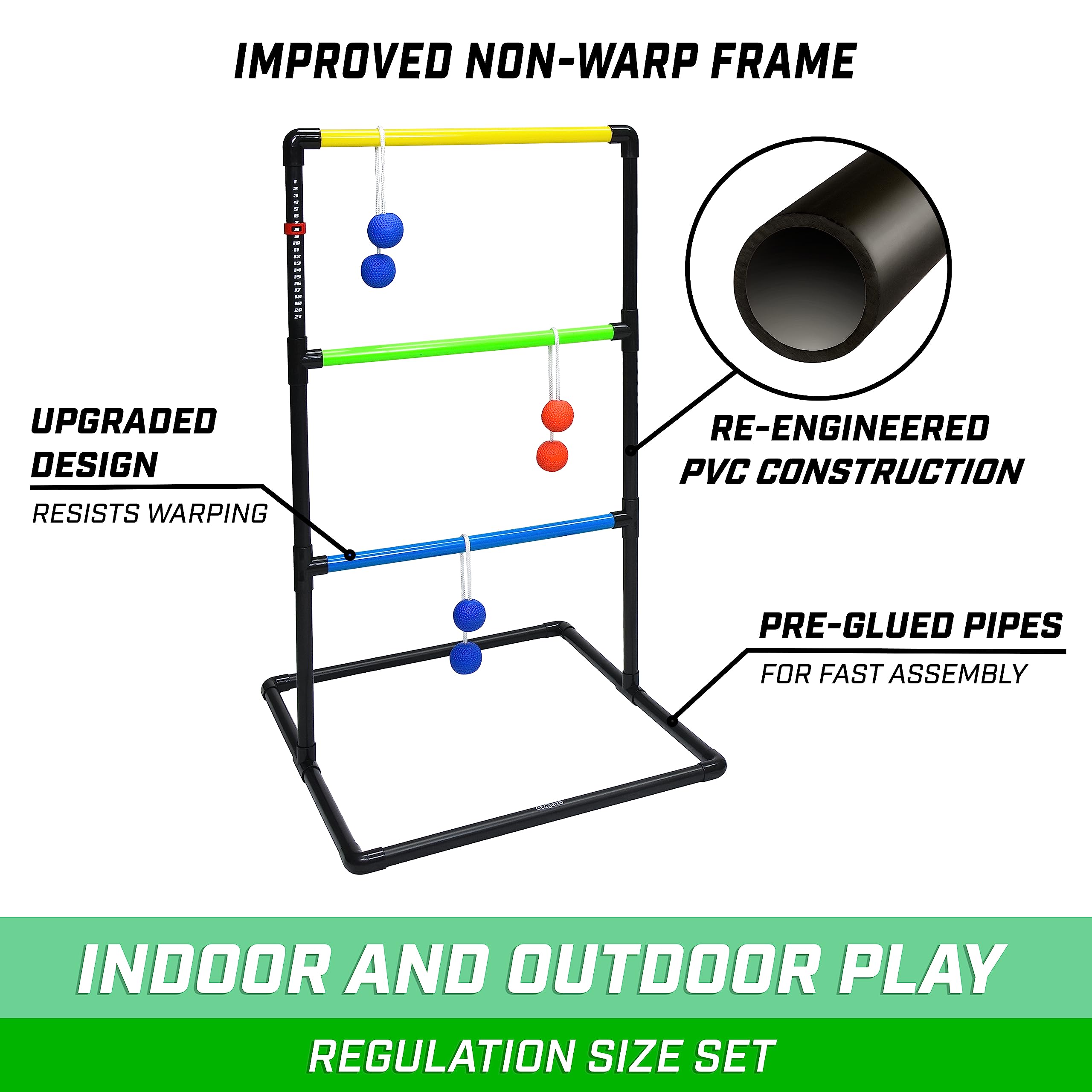 GoSports Ladder Toss Indoor & Outdoor Game Set with 6 Soft Rubber Bolo Balls and Travel Carrying Case - Choose Pro or Classic