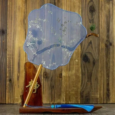 Translucent Silk Chinese Round Hand Fan, Floral Design