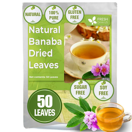 Natural Banaba Dried Leaves, Tea Bags, Powder, Whole Banaba Leaves, 100% Pure Dried Banaba Leaves, Banaba Leaf Tea, No Additives, No Caffeine, Vegan - FreshDrinkUS - Natural and Premium Herbal Tea