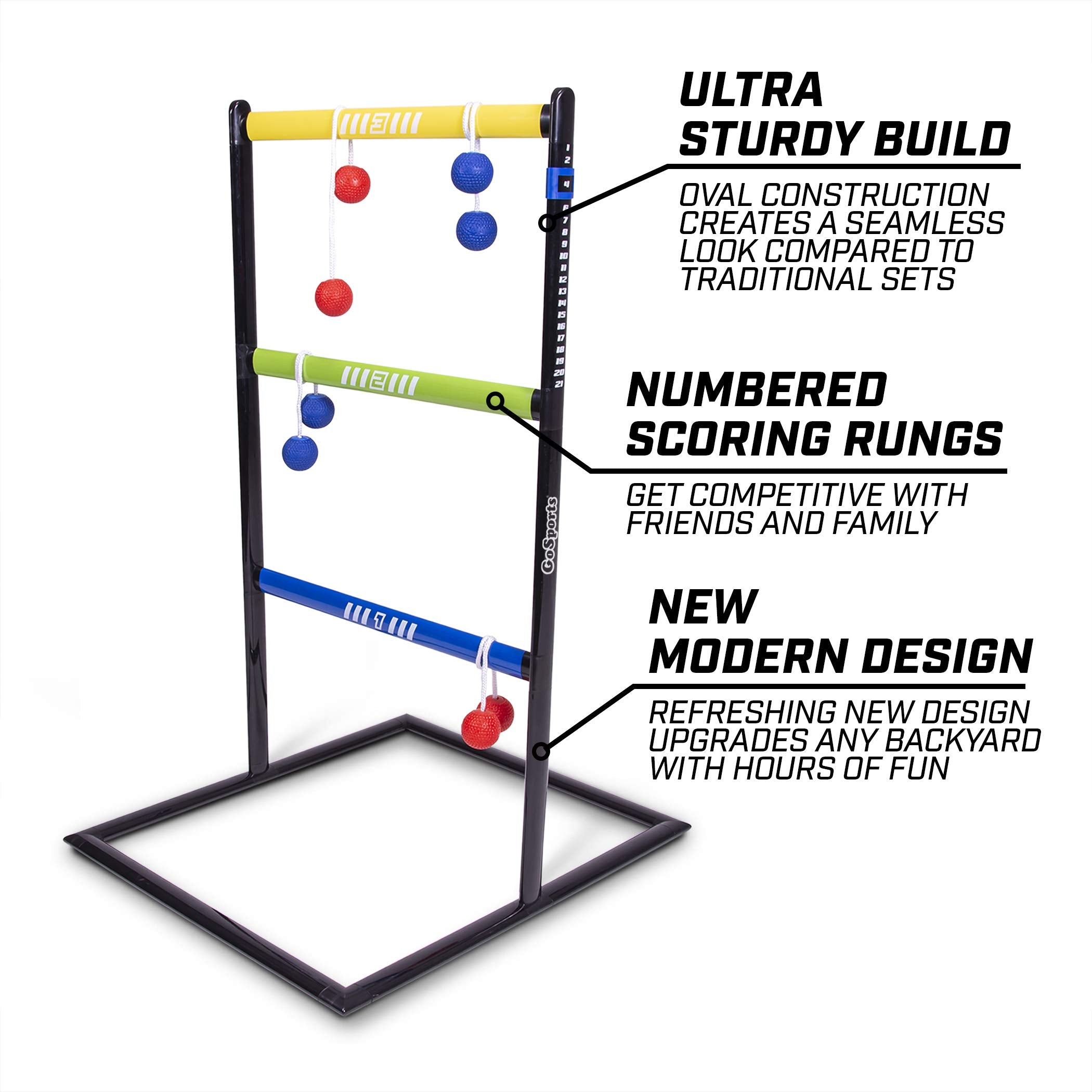 GoSports Ladder Toss Indoor & Outdoor Game Set with 6 Soft Rubber Bolo Balls and Travel Carrying Case - Choose Pro or Classic