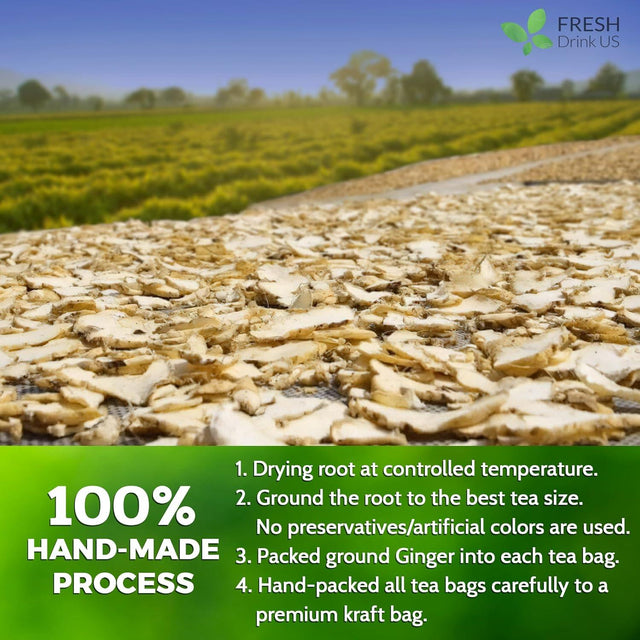Premium Ginger Tea Bags, 100% Natural & Pure from Ginger Roots, Ginger Tea, Ginger Herbal Tea. Ginger Tea. No Sugar, No Caffeine, No Gluten, Vegan. - FreshDrinkUS - Natural and Premium Herbal Tea