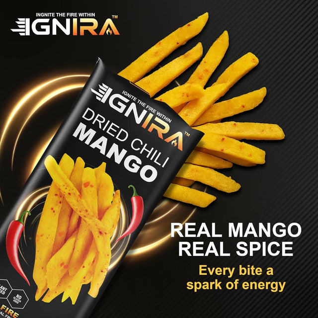 IGNIRA Dried Mango with chili, Sweet & Hot Fruit Snack Strips, Dry Chamoy Mangoes Slices, Chili Mangoes Snacks for Office, Gluten-Free, Plant-Based, Real Fruit, Vortex Energy Pack of 6 (10.02 oz)
