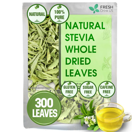Stevia Leaf, Whole Dried Leaves, Tea Bags, Powder, 100% Natural and Pure from Stevia Leaves. Sugar Substitute for Tea, Coffee. Loose Leaf Stevia Herbal Tea. Zero Calorie Sweetener. No Sugar, No Caffeine, No Gluten, Vegan. - FreshDrinkUS - Natural and Premium Herbal Tea
