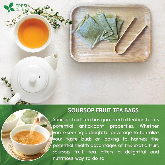 Premium Soursop Graviola Fruit Tea Bags, Tea Powder, 100% Natural and Pure from Soursop Fruits, Handmade, Made With Natural Materials-Corn Fiber Tea Bag, Sugar/Caffeine/Gluten Free, Hoja Guanabana Tea - FreshDrinkUS - Natural and Premium Herbal Tea