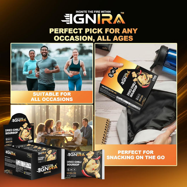 IGNIRA Spicy Dried Soursop with Chili, Vegan Sweet & Hot Fruit Snacks, Premium Soft Dried Chili Soursop, Plant-based, Gluten-free, Real Fruit Snack Strips, Vortex Fire energy Pack of 1 (1.76 oz)