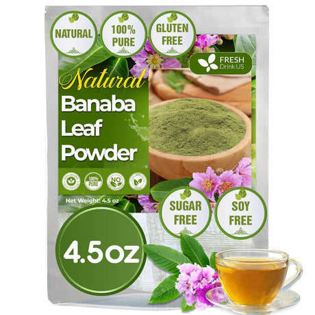 Natural Banaba Dried Leaves, Tea Bags, Powder, Whole Banaba Leaves, 100% Pure Dried Banaba Leaves, Banaba Leaf Tea, No Additives, No Caffeine, Vegan - FreshDrinkUS - Natural and Premium Herbal Tea