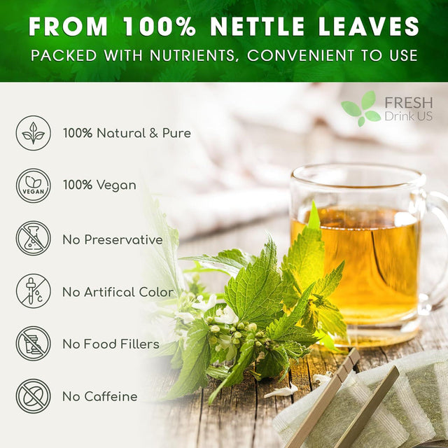 Premium Nettle Leaf Tea Bags, 100% Natural & Pure, Stinging Nettle Leaf Tea, Nettle Leaf Tea, Burn Nettle, Stinging Nettle, Nettle Tea, Stinger Tea, No Sugar/Caffeine & Gluten, Vegan - FreshDrinkUS - Natural and Premium Herbal Tea