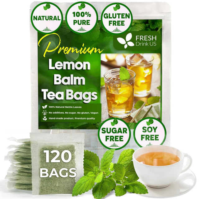 Premium Lemon Balm Leaf Tea Bags, 100% Natural & Pure from Lemon Balm Leaves. Loose Leaf Lemon Balm Herbal Tea. Lemon Balm Leaf Tea. No Sugar, No Caffeine, No Gluten, Vegan. - FreshDrinkUS - Natural and Premium Herbal Tea