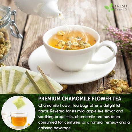 Chamomile Tea Bags, 100% Natural Chamomile, Freshly Picked, Naturally Dried Chamomile, Hand-made, Biodegradable Tea Bag - FreshDrinkUS - Natural and Premium Herbal Tea
