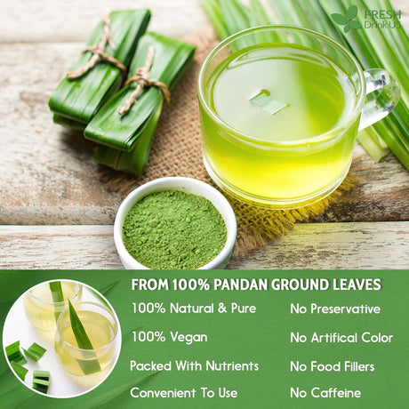 Natural Pandan Leaves Dried, Pandan Leaf Powder, 100% Pure Dried Pandan Leaves, Pandan Leaf Tea, No Additives, No Caffeine, Vegan - FreshDrinkUS - Natural and Premium Herbal Tea