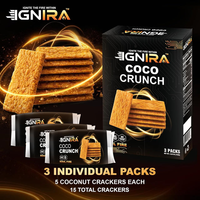IGNIRA COCO Crunch Coconut Crackers, Crispy Plant-Based Coconut Chips, Toasted Coconut Cookie Thins, Premium Snack Treats, Creative Snacks for Adults & Kids, SOUL FIRE Energy Pack of 1 (1.76 oz)