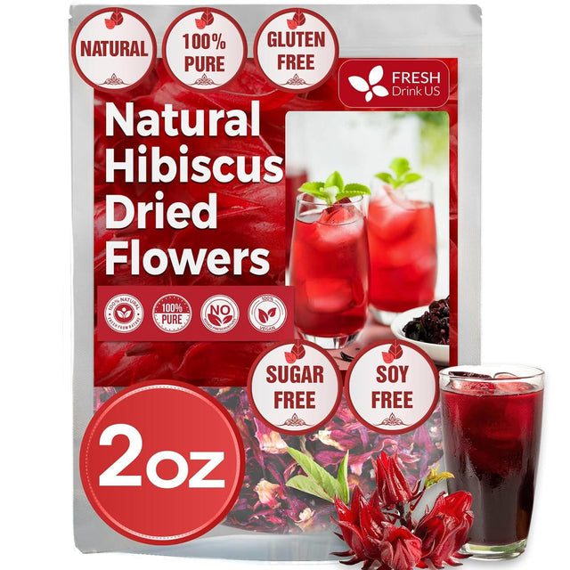 Hibiscus Dried Flowers, Tea Bags, 100% Natural, Pure from Hibiscus Flowers. Loose Flower Hibiscus Herbal Tea. Hibiscus Flower Tea. No Sugar, No Caffeine, No Gluten, Vegan.