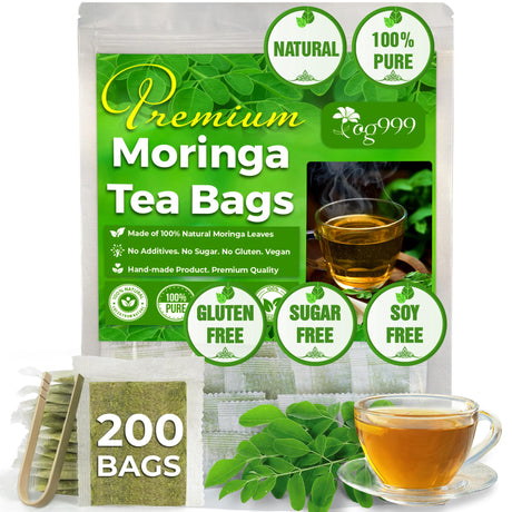 TOG999, Premium 120 Moringa Leaf Tea Bags, 100% Natural & Pure from Moringa Leaves. Loose Leaf Moringa Herbal Tea. Moringa Leaf Tea. No Sugar, No Caffeine, No Gluten, Vegan.