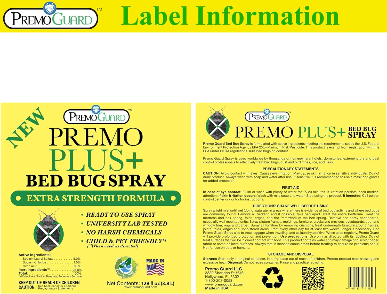 Bed Bug Plus Spray | Natural & Non-Toxic | Premo Guard (C)