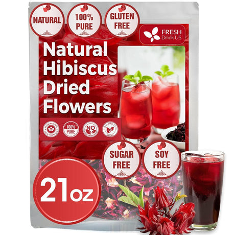 Hibiscus Dried Flowers, Tea Bags, 100% Natural, Pure from Hibiscus Flowers. Loose Flower Hibiscus Herbal Tea. Hibiscus Flower Tea. No Sugar, No Caffeine, No Gluten, Vegan. - FreshDrinkUS - Natural and Premium Herbal Tea