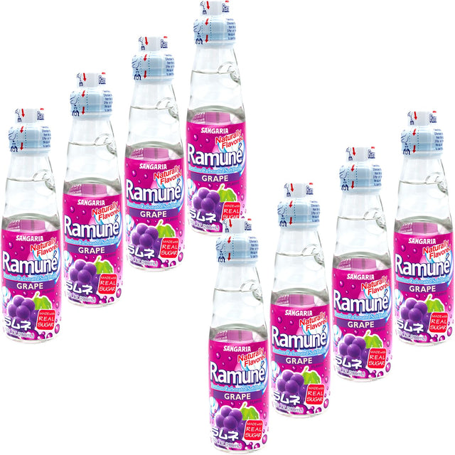 Ramune Japanese Soda, Grape, 6.76 Fluid Ounce, Pack of 8