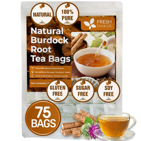 Burdock Root Tea Bags, 100% Natural & Pure from Burdock Root. Burdock Root Herbal Tea. Burdock Root Tea. No Sugar, No Caffeine, No Gluten, Vegan.