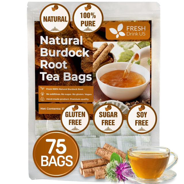 Burdock Root Tea Bags, 100% Natural & Pure from Burdock Root. Burdock Root Herbal Tea. Burdock Root Tea. No Sugar, No Caffeine, No Gluten, Vegan.