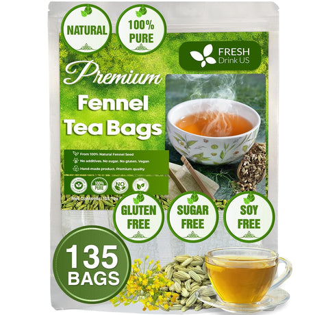 Premium Fennel Tea Bags, 100% Natural & Pure from Fennel Seeds. Fennel Seed Herbal Tea. Fennel Seed Tea. Made with Natural Material Tea Bags. No Sugar, No Caffeine, No Gluten, Vegan.