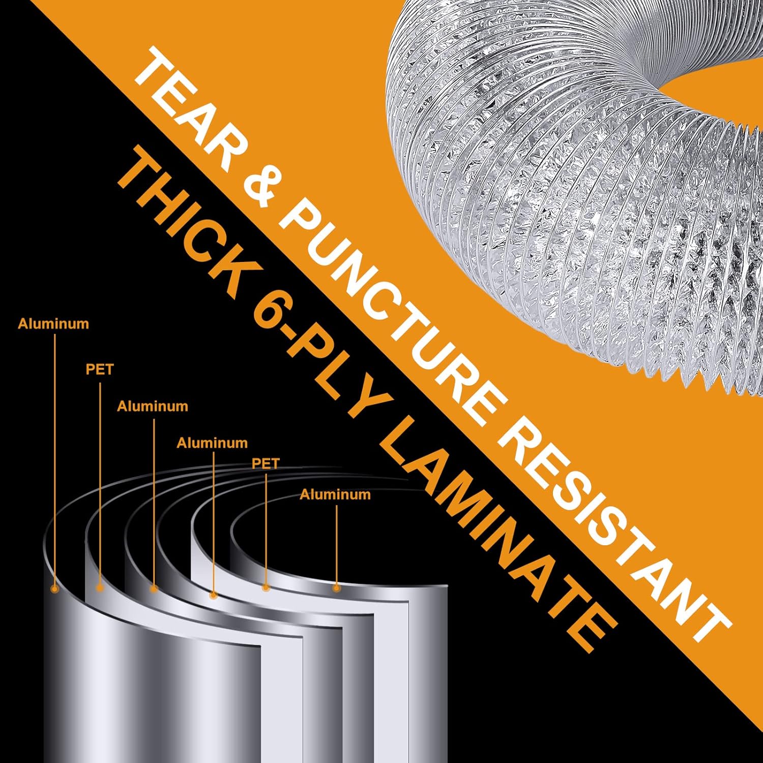 Heavy Duty 4"Flexible Dryer Vent Exhaust Duct Hose 3 Feet for Tight Space, Extra Thick(6-ply) Aluminum Foil Ducting Kit with 2 Key Hose Clamps