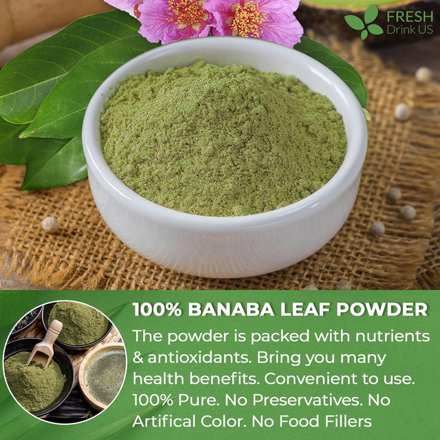 Natural Banaba Dried Leaves, Tea Bags, Powder, Whole Banaba Leaves, 100% Pure Dried Banaba Leaves, Banaba Leaf Tea, No Additives, No Caffeine, Vegan - FreshDrinkUS - Natural and Premium Herbal Tea