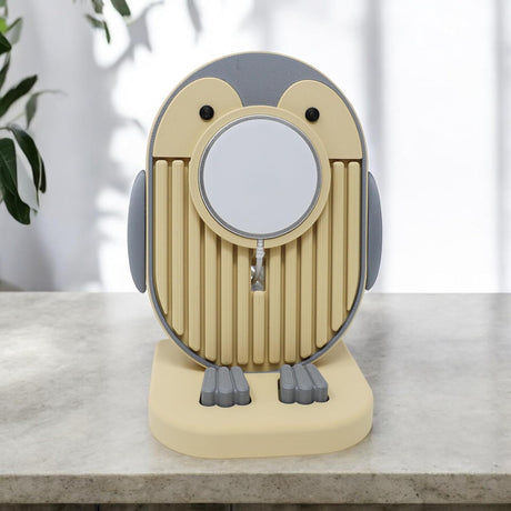 Penguin Charger Stand – Adorable Desk Organizer, Eco-Friendly (Beige & Grey)