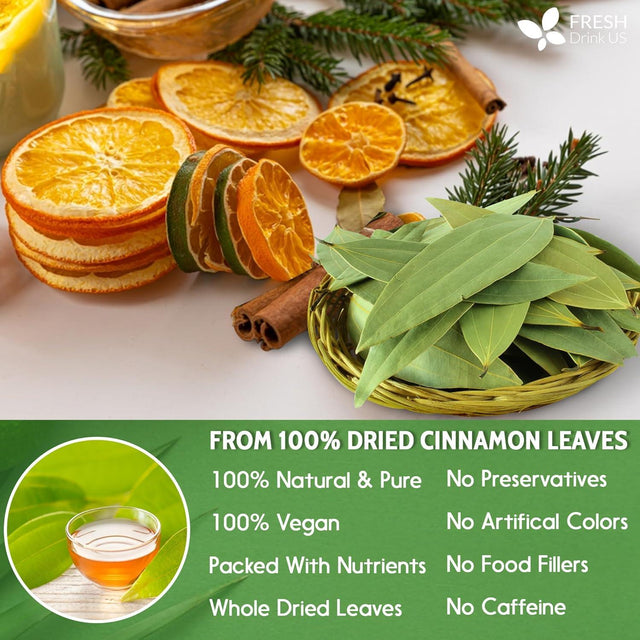 Natural Cinnamon Leaves, Whole Dried Cinnamon Leaves, Tea Bags, 100% Pure from Dried Cinnamon Leaves, Cinnamon Leaf Tea, No Additives, No Caffeine, Vegan - FreshDrinkUS - Natural and Premium Herbal Tea
