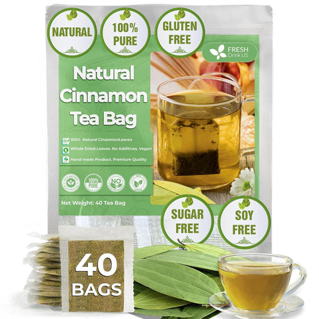 Natural Cinnamon Leaves, Whole Dried Cinnamon Leaves, Tea Bags, 100% Pure from Dried Cinnamon Leaves, Cinnamon Leaf Tea, No Additives, No Caffeine, Vegan - FreshDrinkUS - Natural and Premium Herbal Tea