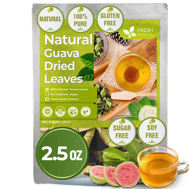 Natural Guava Leaves, Whole Dried Leaves, Cut-and-Sifted Guava leaves, 100% Pure from Guava Leaves, Natural Guava Loose Leaf Herbal Tea, No Additives, No Caffeine, Vegan - FreshDrinkUS - Natural and Premium Herbal Tea