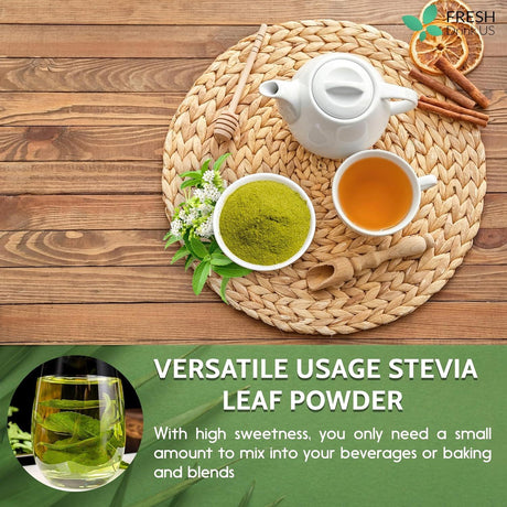 Stevia Leaf, Whole Dried Leaves, Tea Bags, Powder, 100% Natural and Pure from Stevia Leaves. Sugar Substitute for Tea, Coffee. Loose Leaf Stevia Herbal Tea. Zero Calorie Sweetener. No Sugar, No Caffeine, No Gluten, Vegan. - FreshDrinkUS - Natural and Premium Herbal Tea