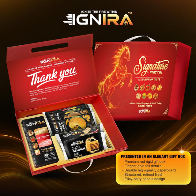 IGNIRA Signature Gift Edition – Coffee and Snacks Gift Set - Exotic Snack Gift Box with Dried Fruit, Coconut Crackers, Cashews & Instant Coffee, Sweet & Spicy Flavors, Ready-to-Give Snack Gift - 7 Piece Assortment