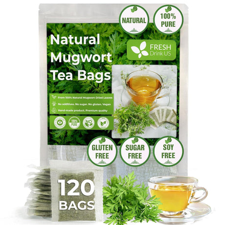 Mugwort Leaf Tea Bags, 100% Natural and Pure Mugwort Leaves, Loose Leaf Mugwort Herbal Tea, Mugwort Leaf Tea, No Sugar, No Caffeine, No Gluten, Vegan. - FreshDrinkUS - Natural and Premium Herbal Tea