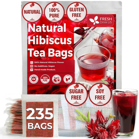 Hibiscus Dried Flowers, Tea Bags, 100% Natural, Pure from Hibiscus Flowers. Loose Flower Hibiscus Herbal Tea. Hibiscus Flower Tea. No Sugar, No Caffeine, No Gluten, Vegan. - FreshDrinkUS - Natural and Premium Herbal Tea