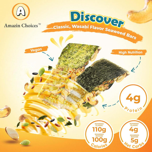 Seaweed Crunch With Nuts,  Duo Taste Wasabi and Classic (32Ct)