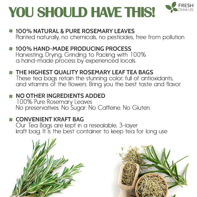 Premium Rosemary Leaves, Tea Bags, Powder, 100% Natural & Pure from Dried Rosemary Leaves, No Additives, No Caffeine, Vegan. Dried Rosemary Herb, Perfect for Seasoning, Spice Blends for Grilling & Cooking - FreshDrinkUS - Natural and Premium Herbal Tea