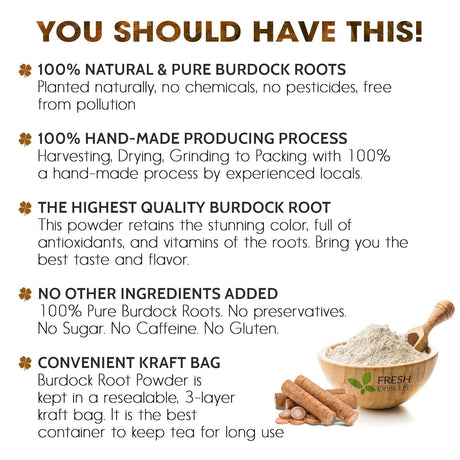 Burdock Root Powder,  Burdock Root Extract, 100% Natural & Pure from Burdock Root, Burdock Root Herbal Tea, No Additives, No Caffeine, Vegan
