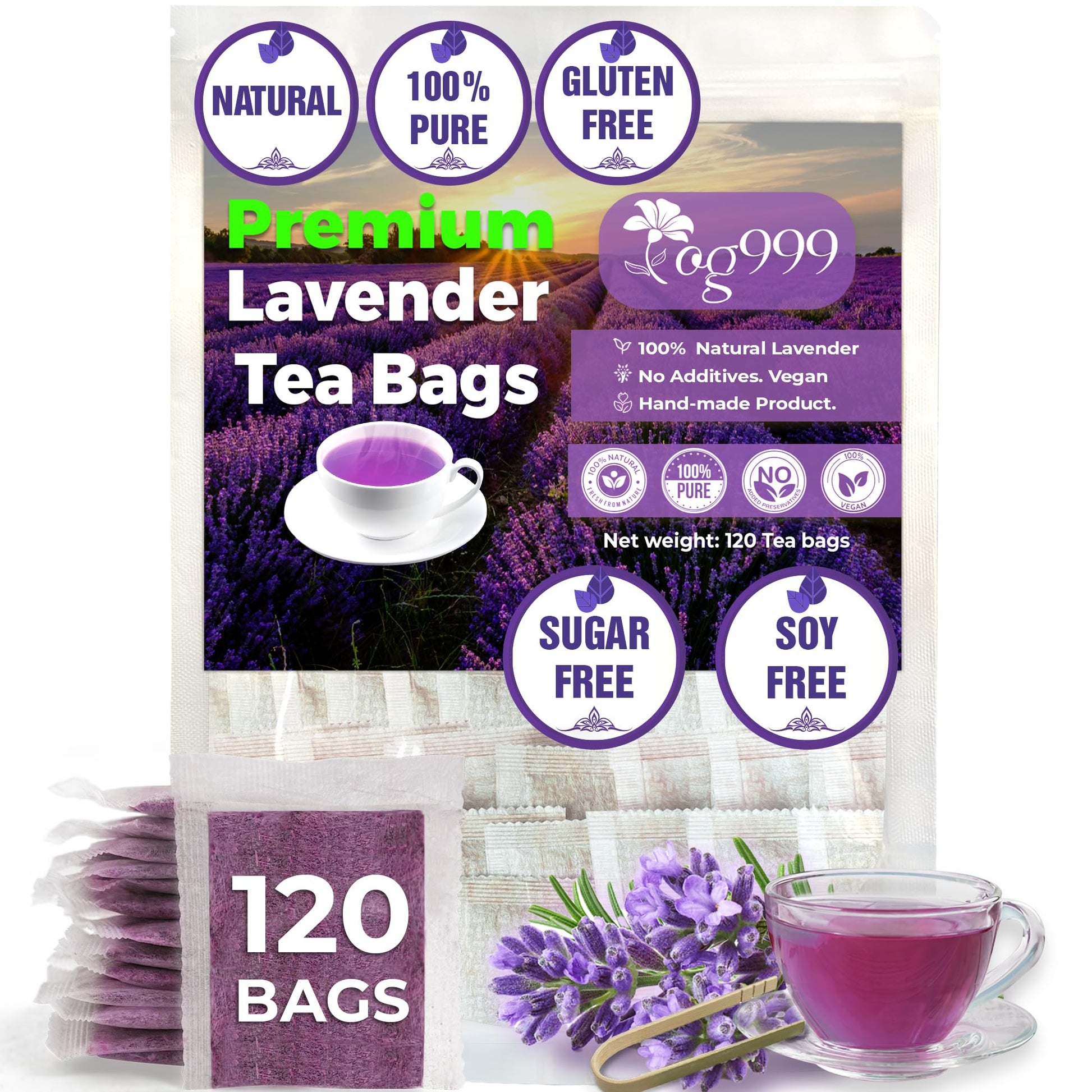TOG999, Premium 120 Moringa Leaf Tea Bags, 100% Natural & Pure from Moringa Leaves. Loose Leaf Moringa Herbal Tea. Moringa Leaf Tea. No Sugar, No Caffeine, No Gluten, Vegan.