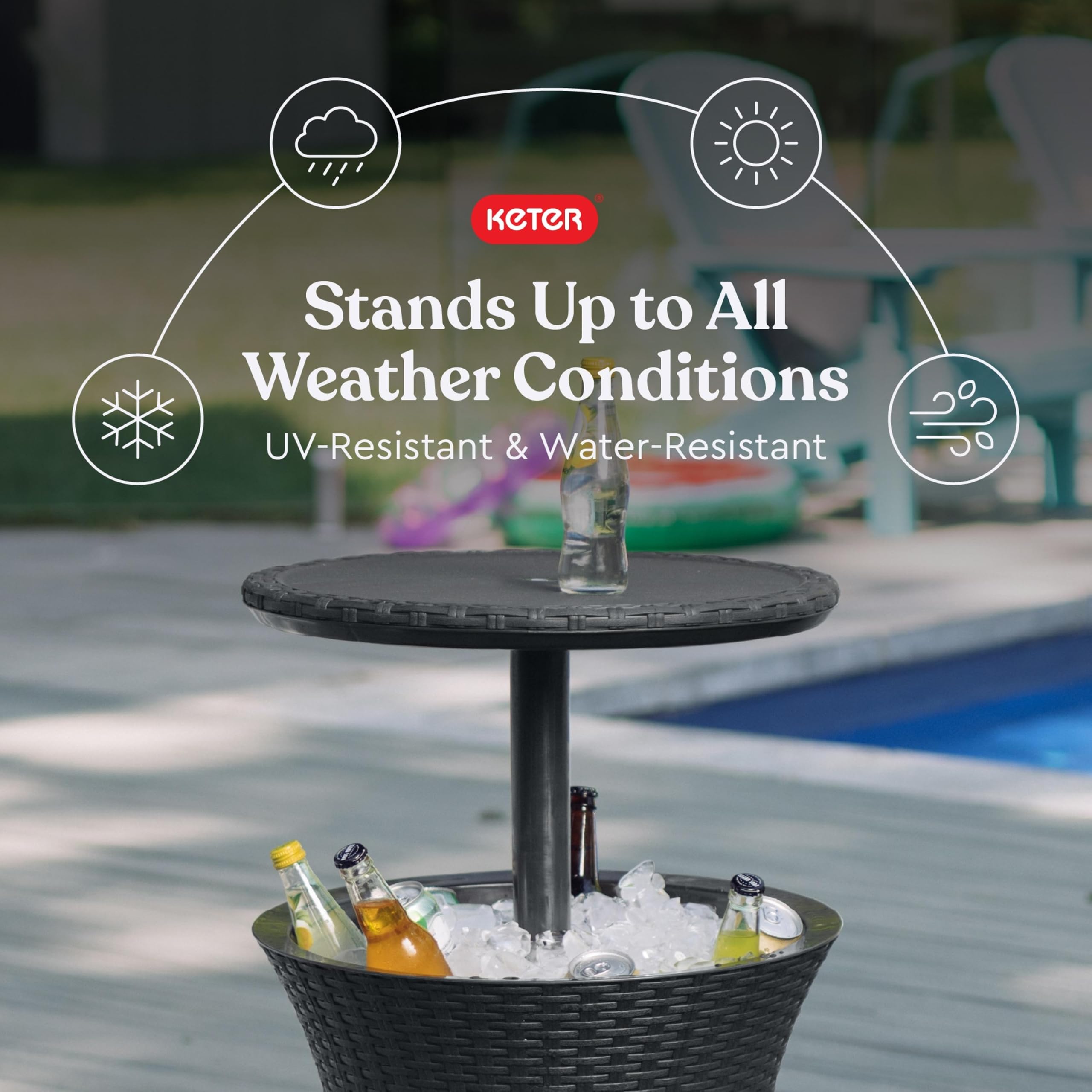 Keter Pacific Cool Bar Outdoor Patio Furniture and Hot Tub Side Table with 7.5 Gallon Beer and Wine Cooler, Espresso Brown