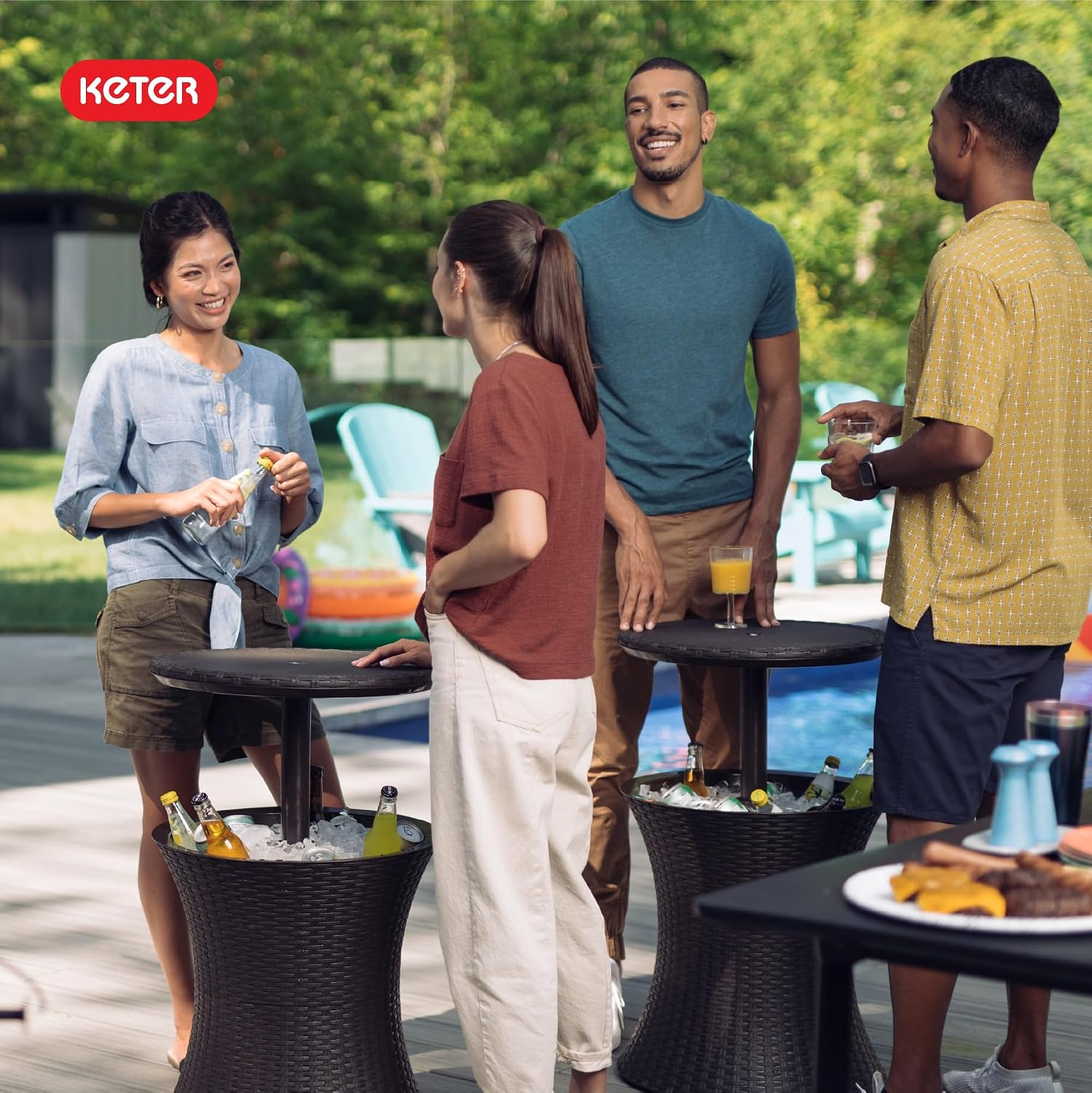 Keter Pacific Cool Bar Outdoor Patio Furniture and Hot Tub Side Table with 7.5 Gallon Beer and Wine Cooler, Espresso Brown