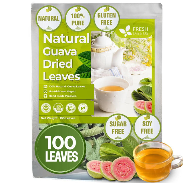 Natural Guava Leaves, Whole Dried Leaves, Cut-and-Sifted Guava leaves, 100% Pure from Guava Leaves, Natural Guava Loose Leaf Herbal Tea, No Additives, No Caffeine, Vegan - FreshDrinkUS - Natural and Premium Herbal Tea