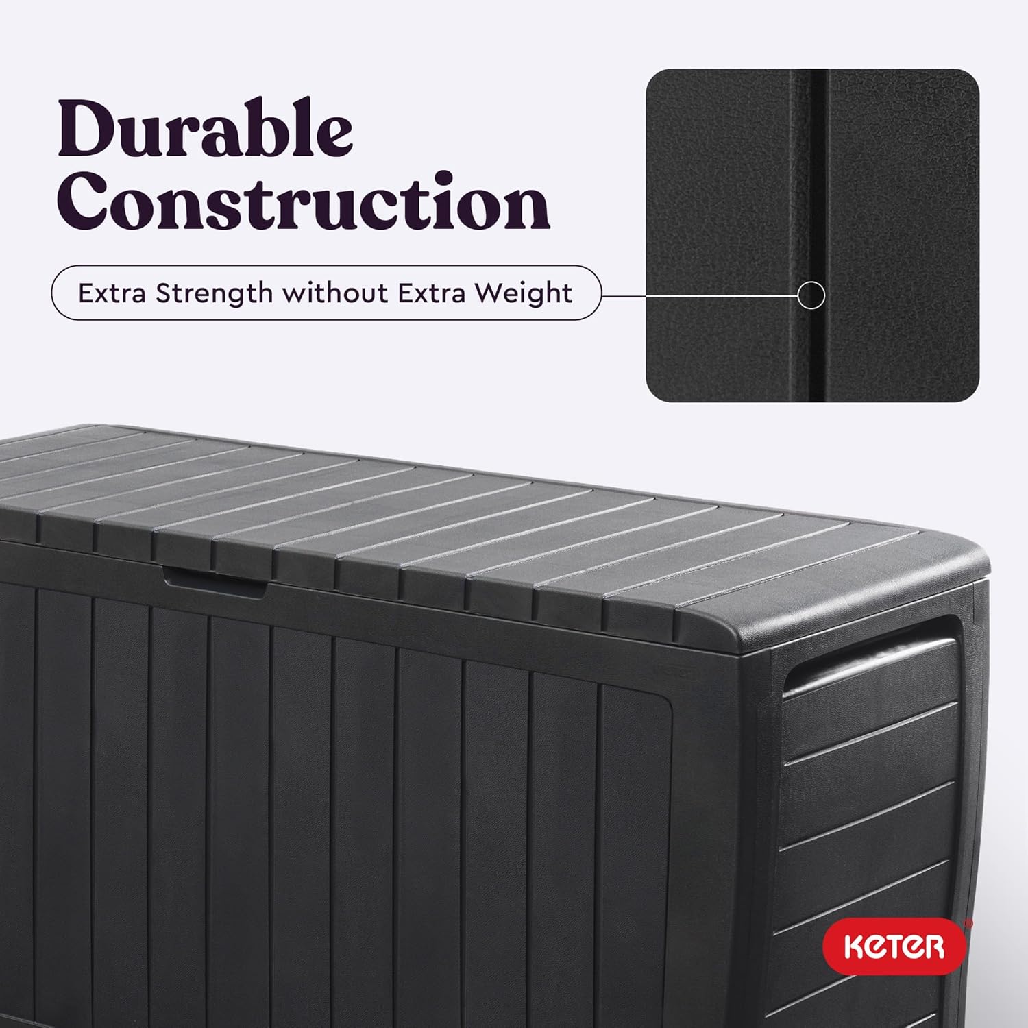 Keter Marvel Plus 71 Gallon Resin Outdoor Storage Box for Patio, Balcony & Garden – Weather‑Resistant Deck Box for Cushions, Pillows, Pool Floats & Tools, Dark Grey