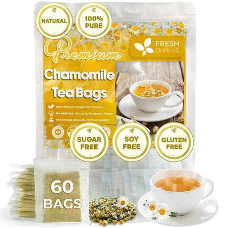 Chamomile Tea Bags, 100% Natural Chamomile, Freshly Picked, Naturally Dried Chamomile, Hand-made, Biodegradable Tea Bag - FreshDrinkUS - Natural and Premium Herbal Tea