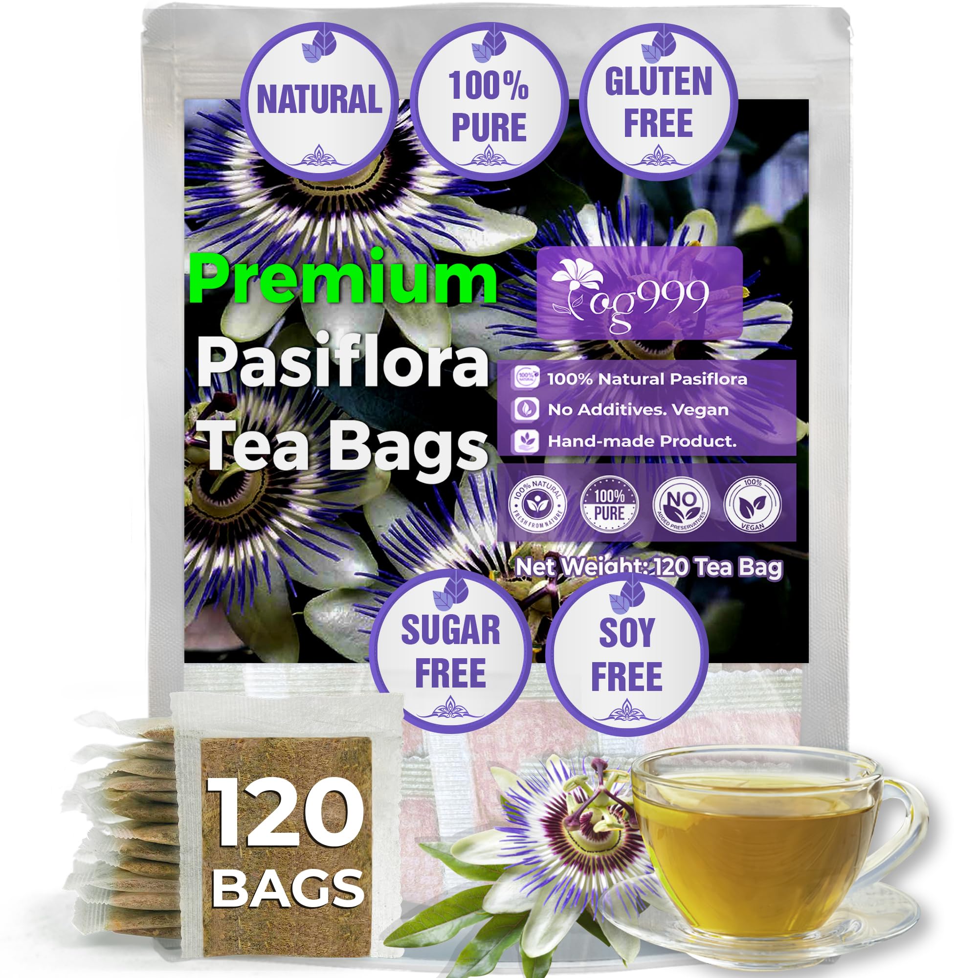 TOG999, Premium 120 Moringa Leaf Tea Bags, 100% Natural & Pure from Moringa Leaves. Loose Leaf Moringa Herbal Tea. Moringa Leaf Tea. No Sugar, No Caffeine, No Gluten, Vegan.