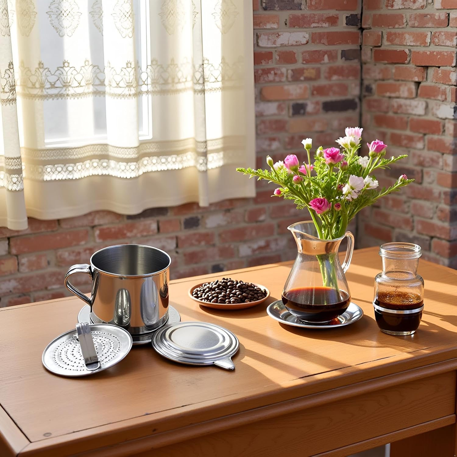 Silver Vietnamese Coffee Filter Stainless Steel Coffee Pot Drip Infuse Cup Brewing Teapot No Need Paper Drip Coffee Pot Machine Filter