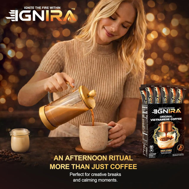 IGNIRA Original Instant Coffee – Hot or Iced Milk Coffees, Premium Robusta Instant Coffee Packets, Not Too Sweet, No Cholesterol, No Soybeans, Ready-to-Mix – HexFire Energy, 20 Single-Serve Sticks (12.69 oz)