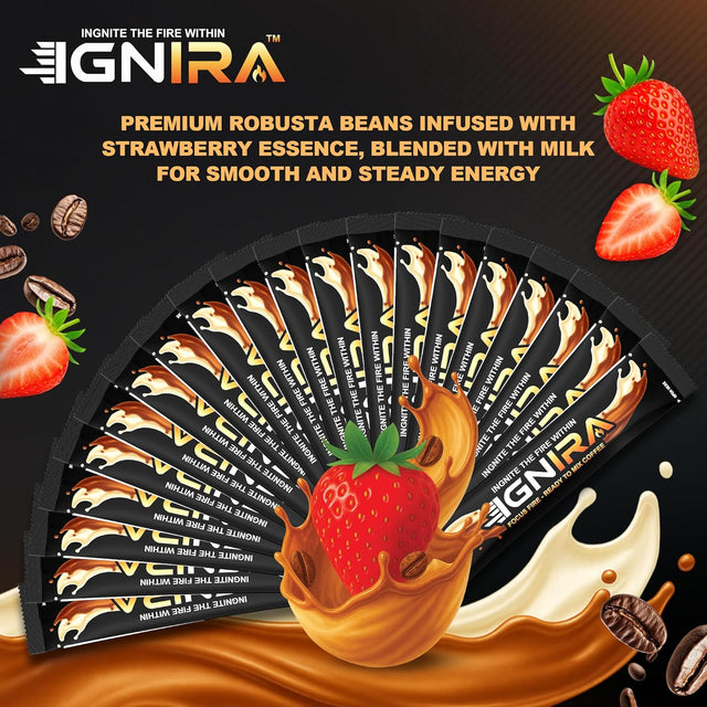 IGNIRA Strawberry Cappuccino – Premium Robusta Instant Coffee Packets, Hot or Iced Milk Coffees, Aromatic Strawberry Flavor, Smooth & Creamy, No Soybeans, No Cholesterol, Ready-to-Mix, Café Taste – HexFire Energy, 20 Single-Serve Sticks (12.69 oz)